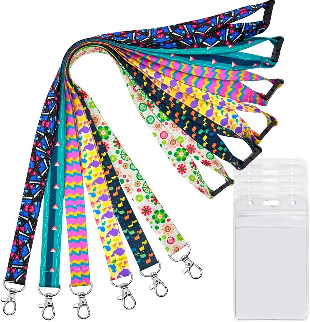 YOUOWO 6 Pack Lanyards with ID Badge Holder Vertical for Cruise Keys Women Kids Ship Card,Breakaway Safety Quick Release Office Neck Safety Lanyard