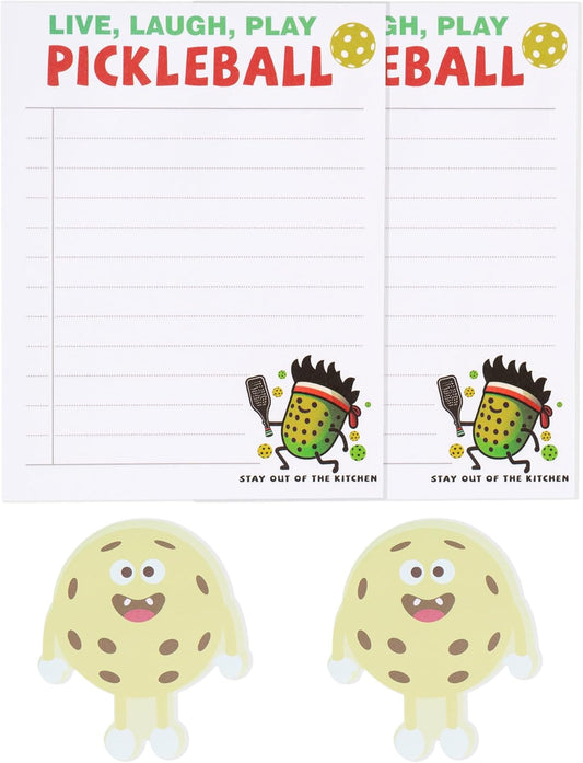 4 Pickleball Sticky Memo Notepads, 2 Cute Original Designs, Funny Pickle Ball Gifts for Men Women, Tournament Giveaways Round Robin Ideas, Inspirational Ornament Accessories, Kauai Sun™
