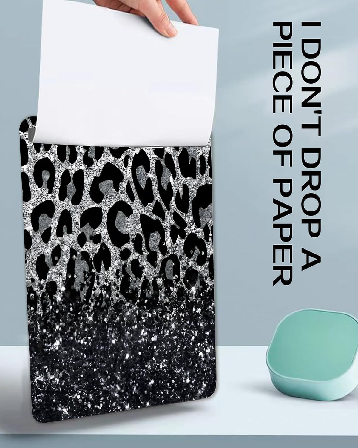 Fashion A4 Clipboard, Standard Letter Size 9" x 12.5", Decorative Wooden Clipboard with Low Profile Metal Clip for Office, School, Teachers, and Students,Luxury Black Leopard