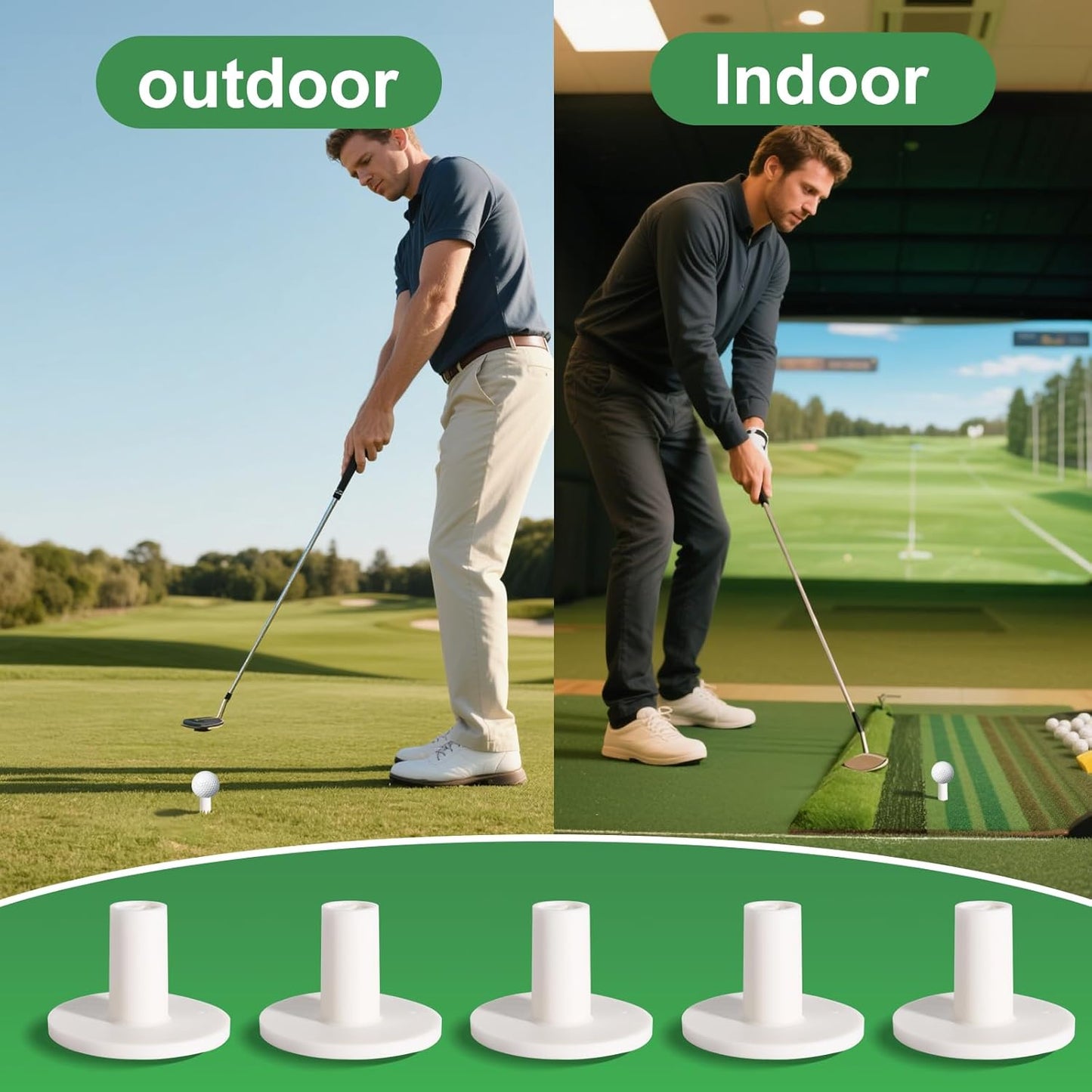 Rubber Golf Tees for Mats Adjustable Height Golf Simulator Tees, Indoor Outdoor Practice, Non-Slip Golf Mat Tees with Holder, Compatible with Driving Range & Golf Simulators