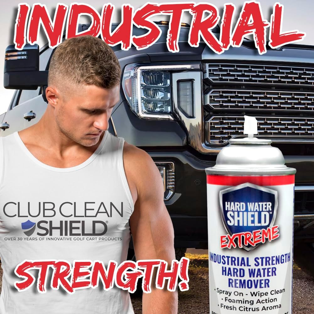 Club Clean Cart Shine, Golf Cart Body Windshield Cleaner Plus Polisher - Hard Water Shield, Removes Hard Water Stains - Battery Acid Shield, Grease Spray, Lubricates & Rust Proofs - Trim & Tire Shield