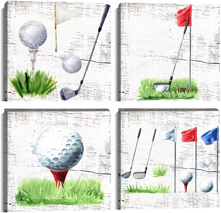 Pankila Golf Balls Wall Art Golf Clubs Canvas Wall Decor Leisure Sports Poster Artwork for Gym Living Room Office Man Bedroom Painting Modern Minimalism Frame Print Artwork (24''W x 24''H x 4)