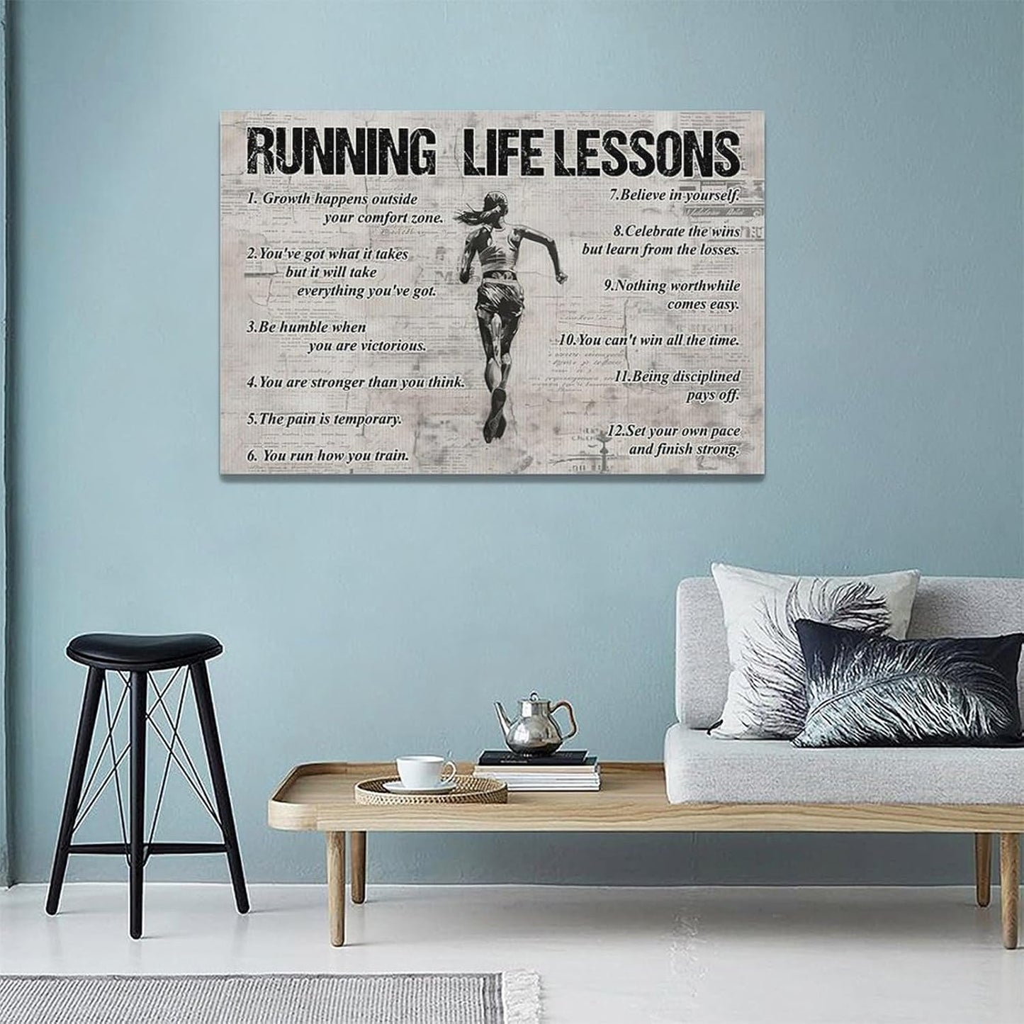 Vintage Running Sports Wall Art Running Life Lessons Wall Decor Running Sign Retro Poster Girl Teenager Room Motivational Decorations Canvas Print Painting Artwork for Bedroom Living Room 24"x16"