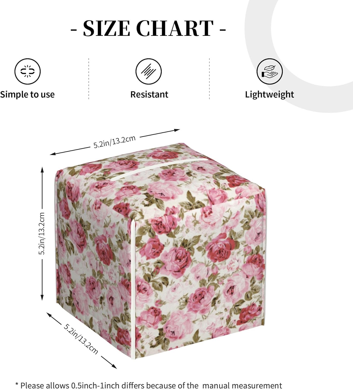 Vintage Rose Flowers Leaves Tissue Box Cover Square,Pink Floral Plants Tissue Box Holder Waterproof Leather Facial Paper Organizer Dispenser for Bathroom Home Car Nightstand Vanity Desk