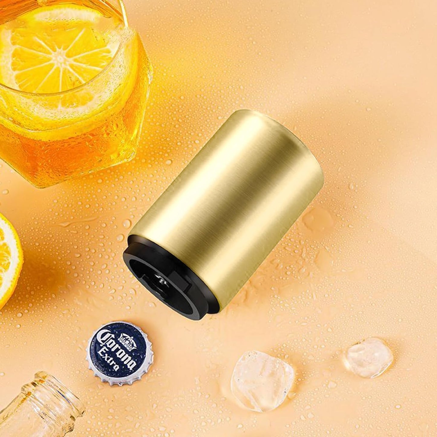 Push Down Bottle Opener,Automatic Beer Openers,Premium Bottle Opener Stainless Steel Bottle Cap Mover Magnetic Corkscrew, Beer Bar Accessories Gifts for Him BF,Can Openersfor Home Picnic (gold)