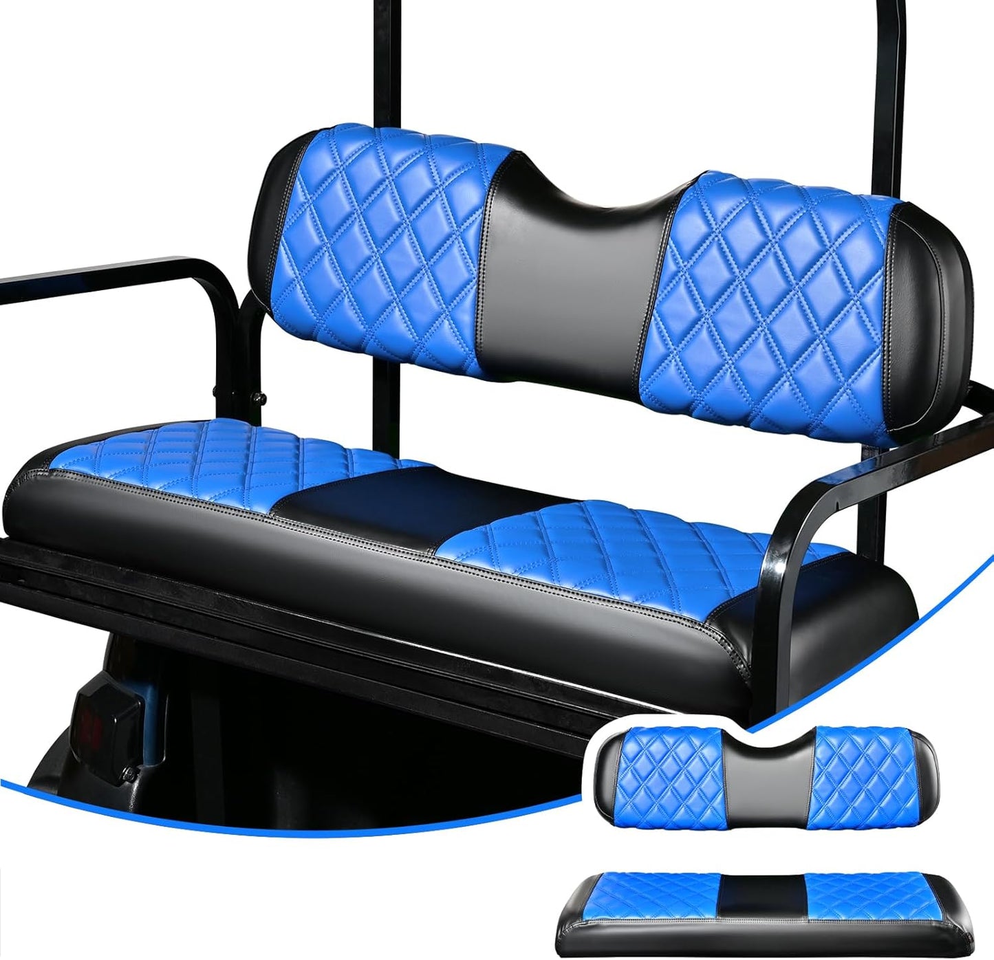 NOKINS Golf Cart Seat Covers Fit Club Car Precedent/DS/EZGO RXV/TXT/Yamaha Drive Aftermarket Standard Rear Seat Cushion, No Stapler, Multiple Colors&Breathable (Blue&Black)