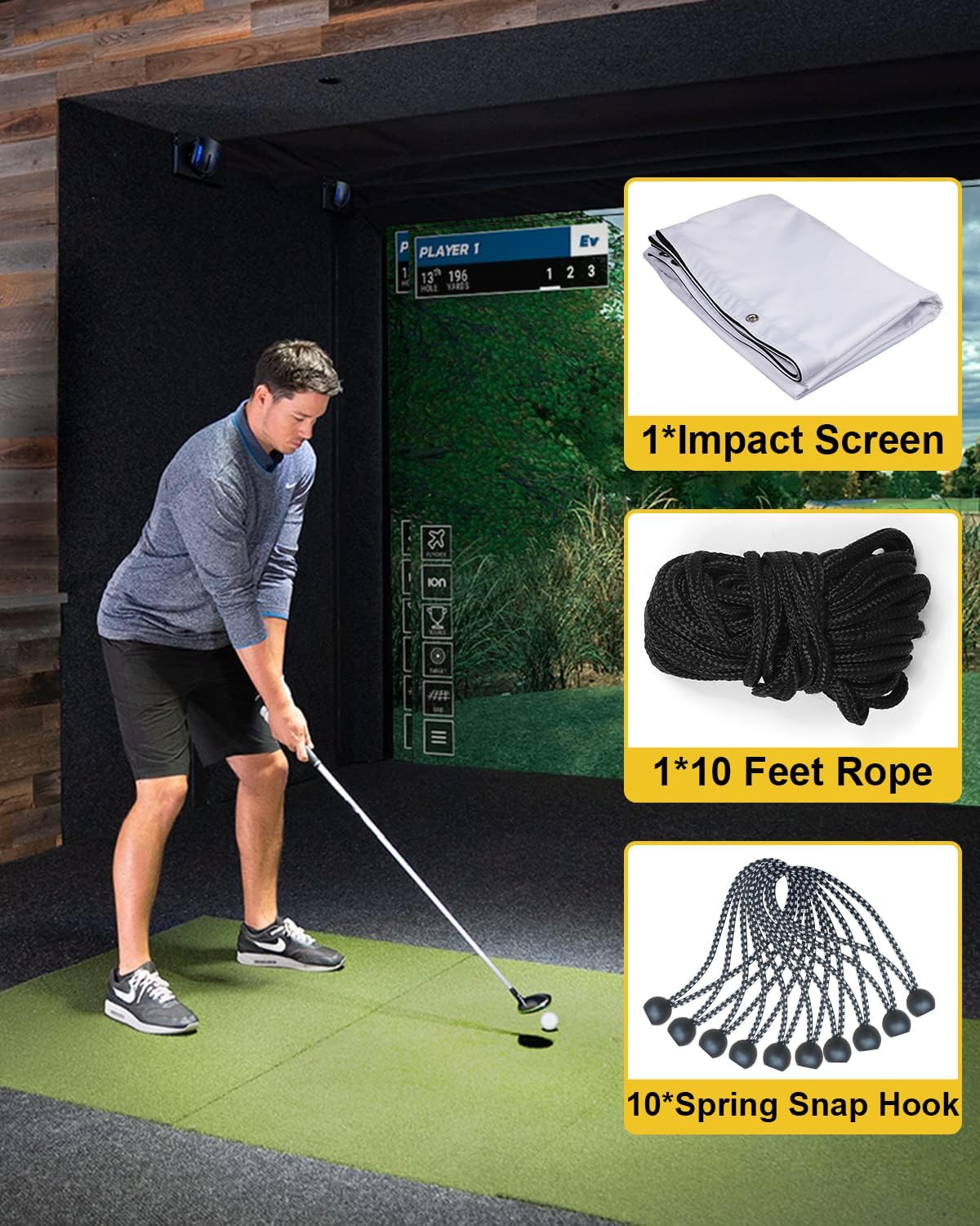 Golf Simulator Impact Screen（118 * 78 98 * 98 118 * 118 118 * 138） for Golf Training, Indoor Golf Simulators, Washable Golf Impact Screen for Golf Practice