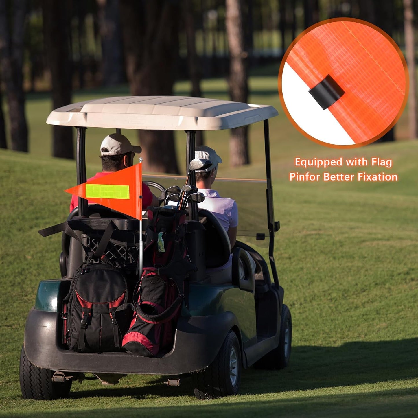 Hicarer 2 Set Reflective Golf Cart Flag Pole Kit Golf Cart Flag Holder Accessories Orange Safety Mount with Reflective Stripe Adjustable Height Flagpole Wheelchairs
