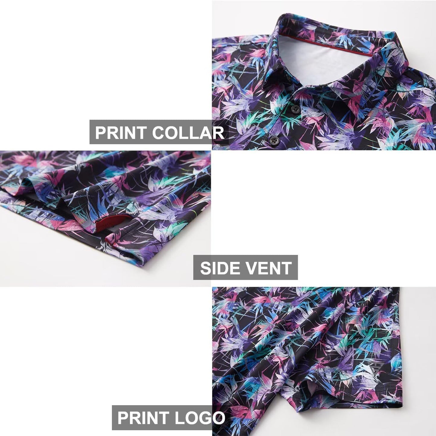 Golf Shirts for Men Dry Fit Short Sleeve Print Performance Moisture Wicking Polo Shirt