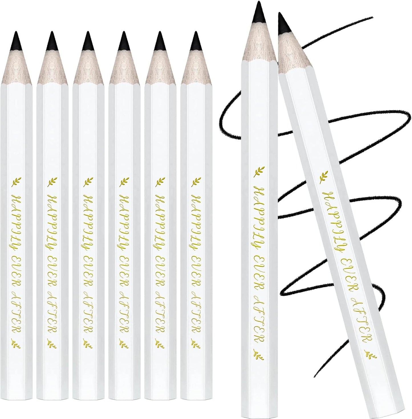 50 Pcs Wedding Half Pencils - Happily Ever After Mini Short Golf Pencils for Bridal Shower Favor Gift Company Meetings (White)