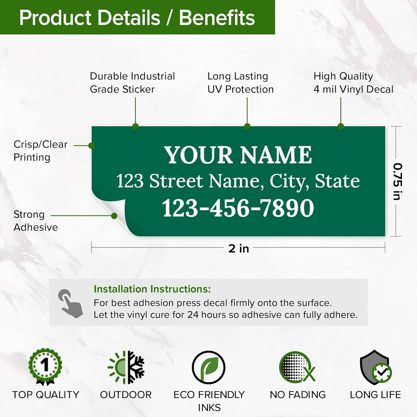 Custom Green Golf Club ID Labels, Personalized Golf Club Name Sticker,0.75x2 Inches, Set of 30, 4 Mil Vinyl Decal Stickers Weather Resistant, Made in USA by My Sign Center