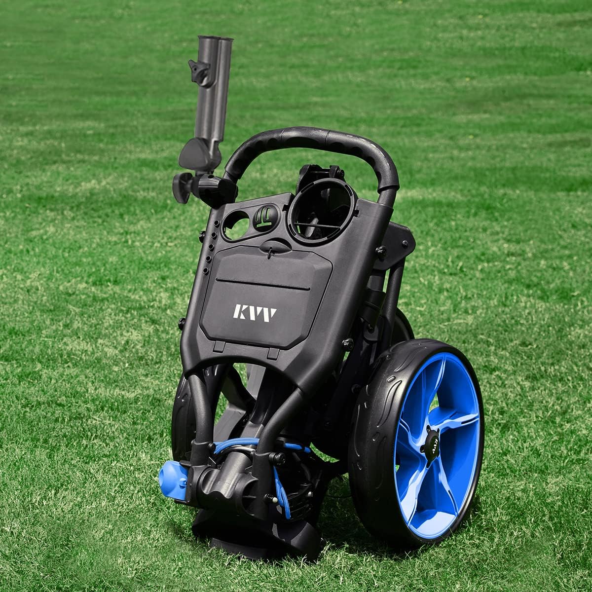 KVV 3 Wheel Golf Push Cart Ultra Lightweight Smallest Folding Size, New-Version Scorecard Holder