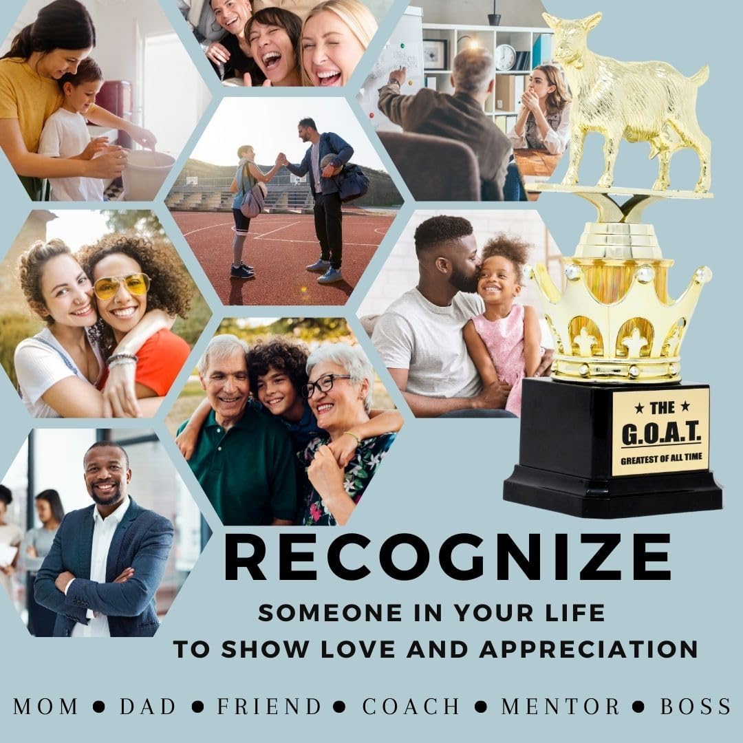 Goat Trophy - G.O.A.T. - Greatest of All Time Funny Trophy Award with Option for Custom Plate - Appreciation Gift for Boss, Coworker, Friend - League Champion Award Winner