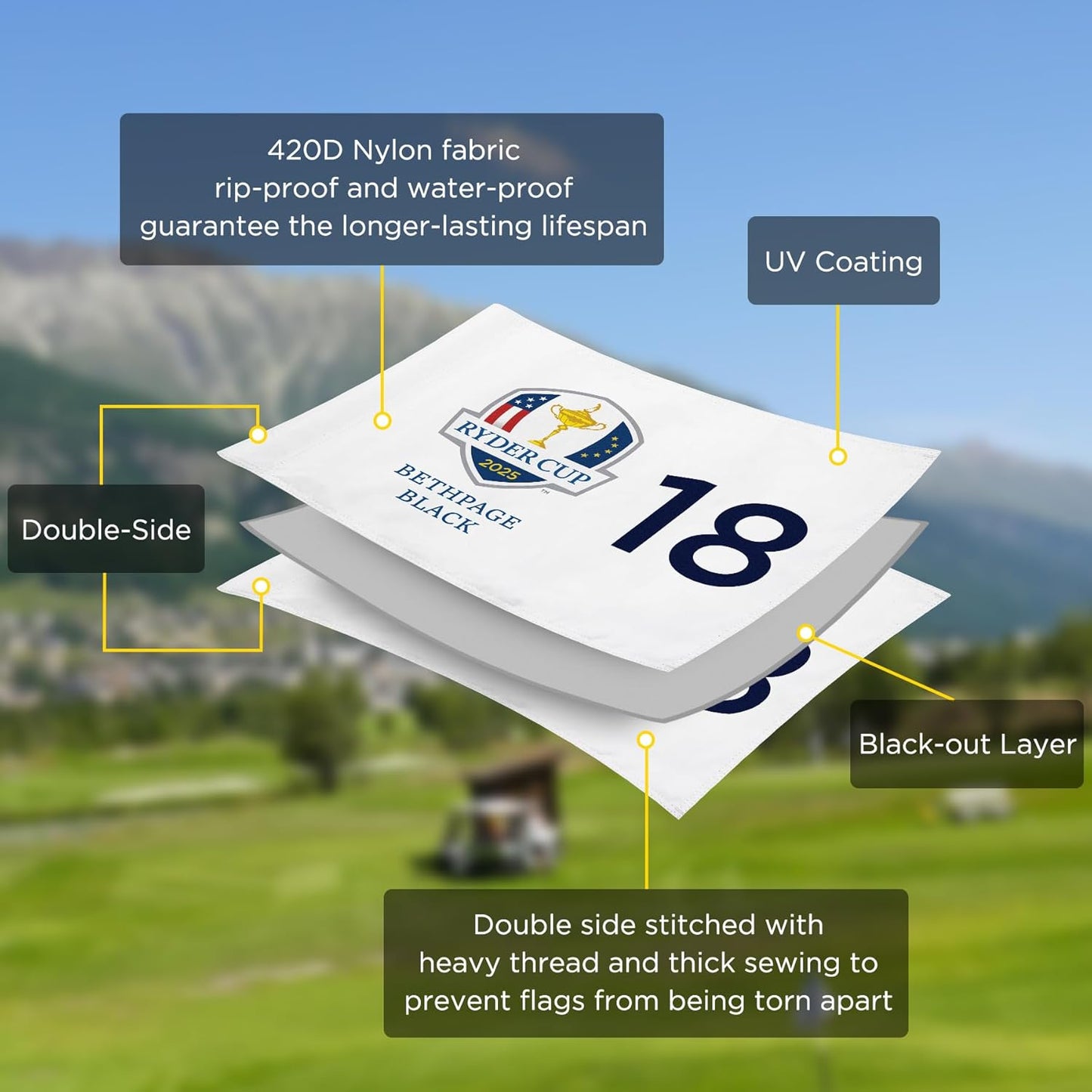 Standard Golf Flag The Ryder 2025, Tube Insert, 14x20 Inch 420D Nylon Dual-Sided Silk-Screen, Ideal for Practice Putting Green, Driving Range, Course, Club, 1-Pack