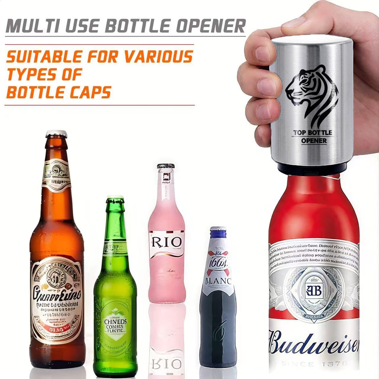 Beer Bottle Opener Pop The Top Bottle Opener, Automatic Bottle Cap Opener,Destapadores de Cerveza for Seniors with Magnetic Cap Catcher, Cool Bartender Tools, Men Beer Gift for Home Bars Kitchen