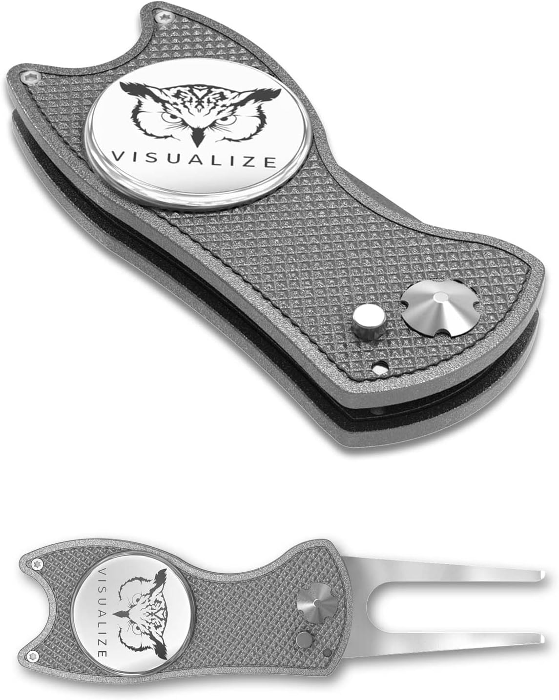 VISUALIZE Elite Switchblade Golf Divot Repair Tool Set with Ball Marker - Sturdy Anodized Aluminum - Perfect Golf Accessory Gift