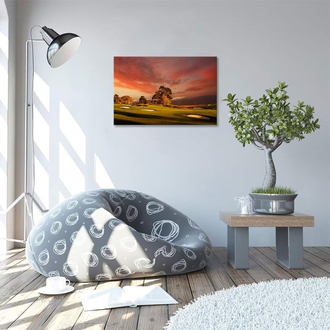 chenchenArt Coastline Golf Course Wall Art for Living Room Bedroom Bathroom Decor USA California Golf Course Picture Wall Decor for Office Golf Art Canvas Prints Framed Ready to Hang(12''H x 16''W)