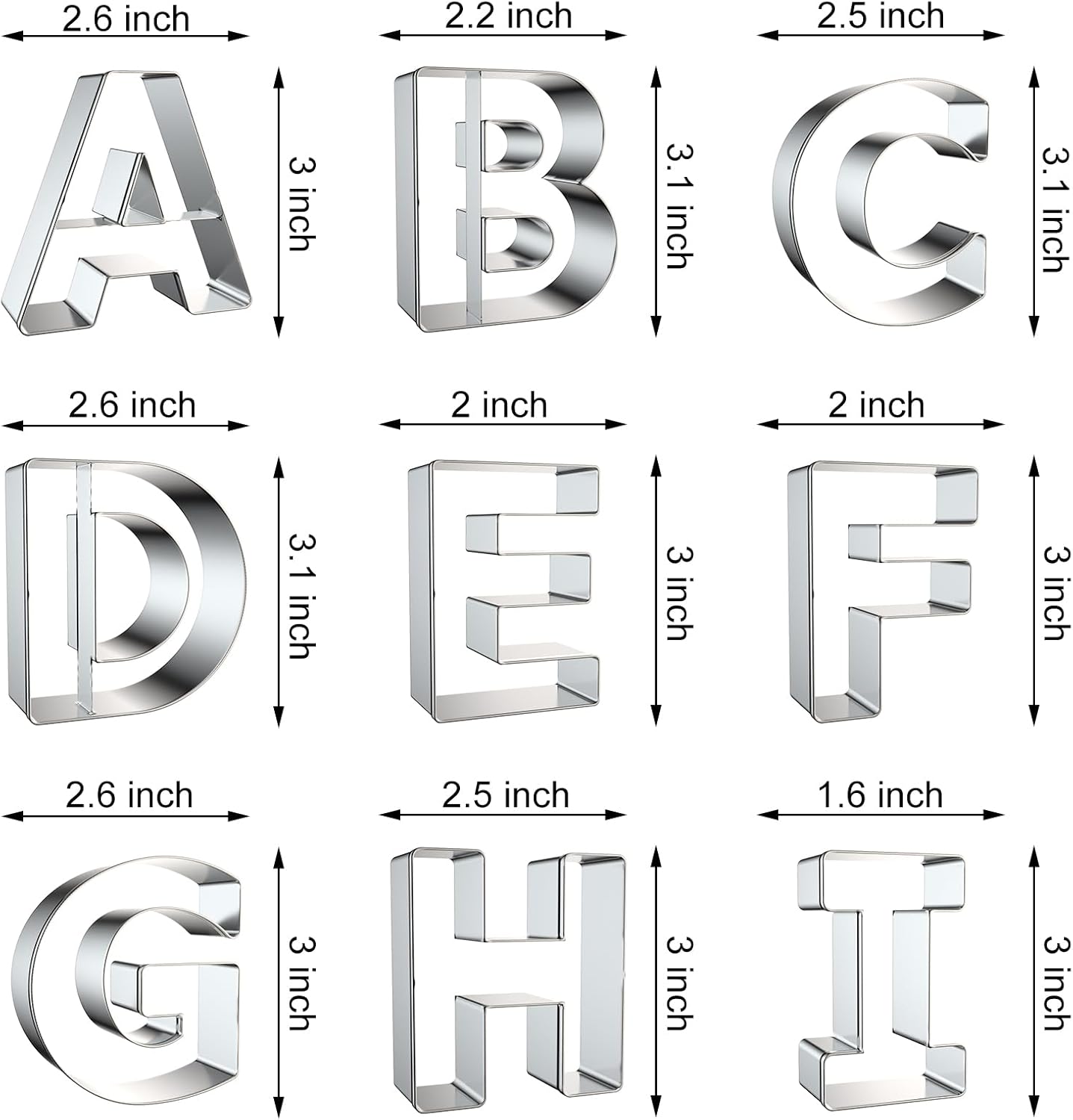 Alphabet Letter Cookie Cutters Shapes Large 3 Inch - 26 Pcs Stainless Steel Cookie Cutter Set Fondant Biscuit Fruit Dough Mold Tools for Birthday, Christmas, New Year and Holiday Party Decorations