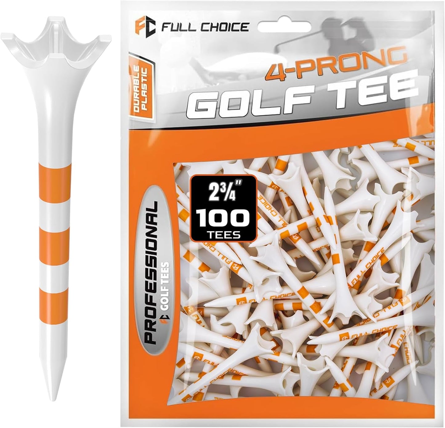 60/100 Pack Plastic Golf Tees (2-3/4"or 3-1/4"), Enhanced Durability & Stability, Designed to Reduce Friction and Side Spin
