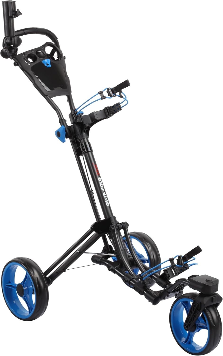 Golf Push Cart 3 Wheel with 360 Rotating Front Wheel, One Second to Open & Close, Lightweight Folding Golf Pull Cart with Foot Brake, Umbrella Holder, Cup Holder, & Storage Compartment