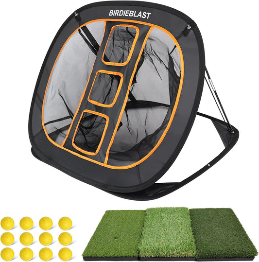Professinoal Golf Chipping Net with Golf Hitting Mat,12 Practice Foam Balls and 2 Pixing Pins, for Indoor and Outdoor Target Chipping Training