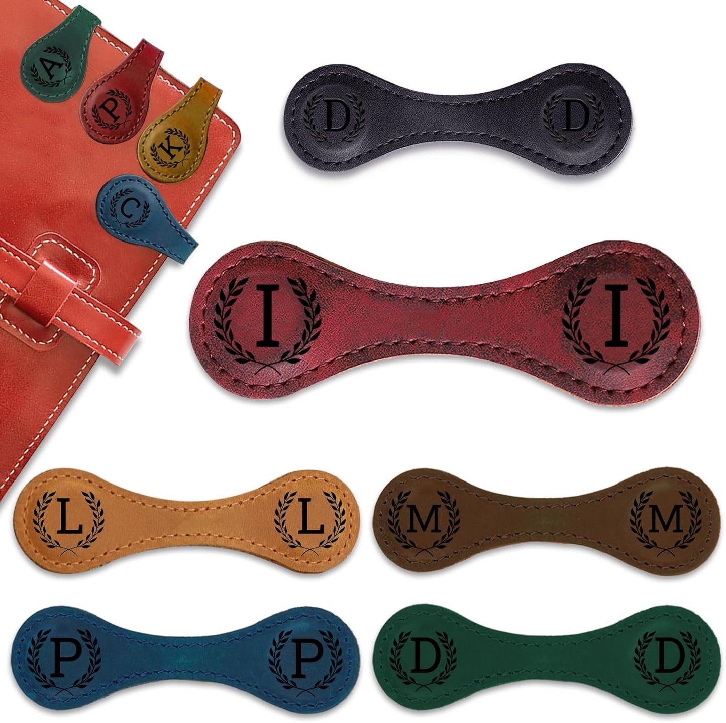 Personalized Magnetic Leather Bookmark - 26 Letters Vintage Engraved Book Marks,Custom Bookmark with Initial,Bookmarks for Women,Reading,Book Lovers (Red, I)