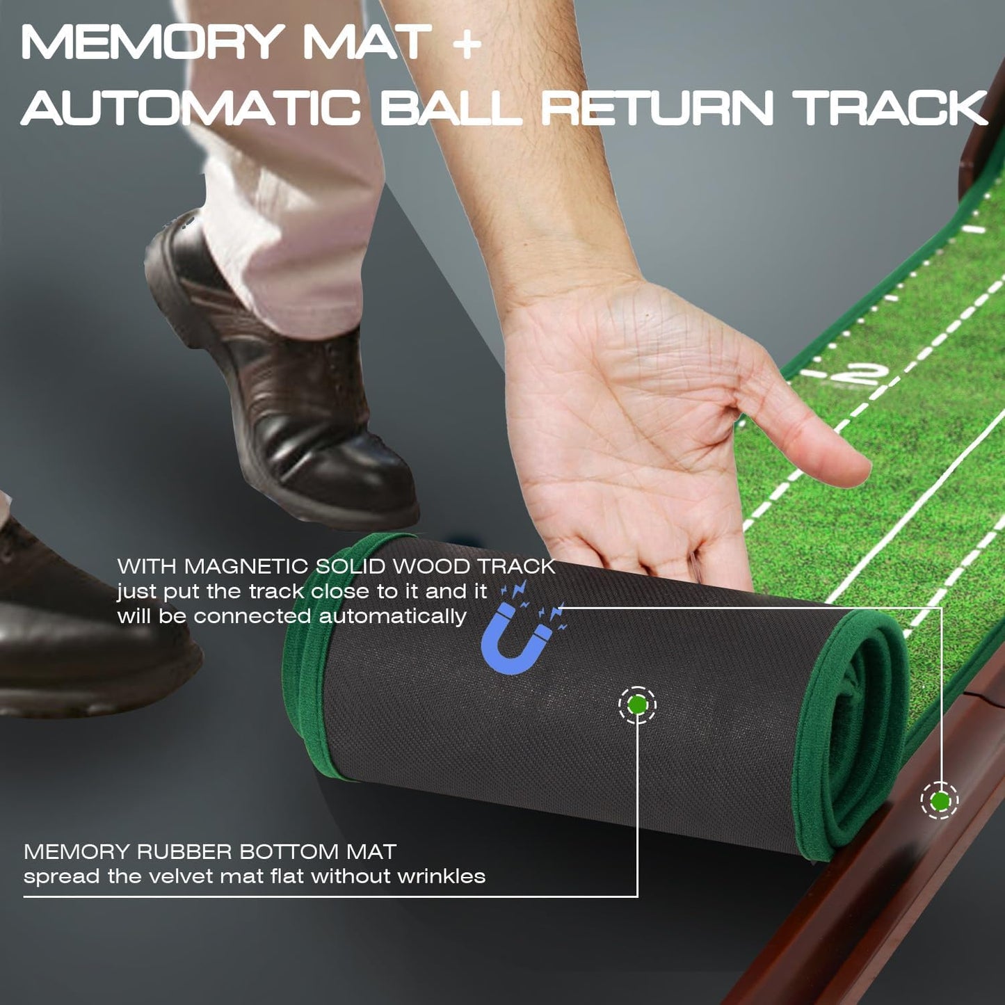 Putting Green Portable Indoor Putting mat，Includes Putting Practice Ball, Wrinkle-Free Mat, and Solid Wood Construction,Office, Living Room, Golf Gift