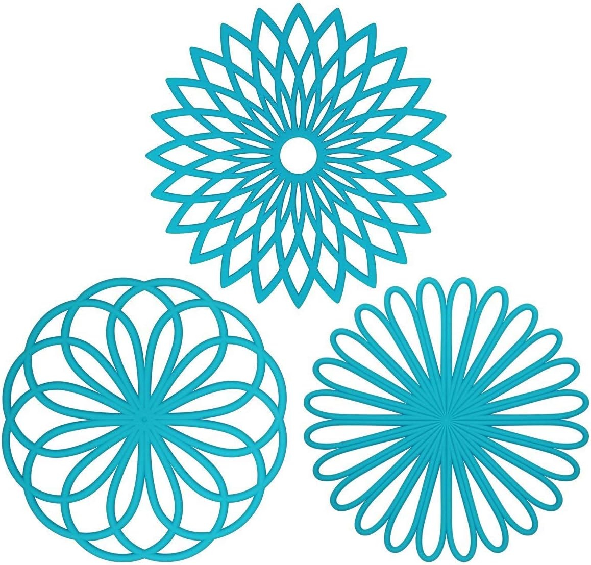ME.FAN Silicone Trivet Mat - Kitchen Hot Pads for Pots & Dish - Insulated Teapot Trivet - Flexible, Durable, Non-Slip Large Coasters 3 Set Light Blue