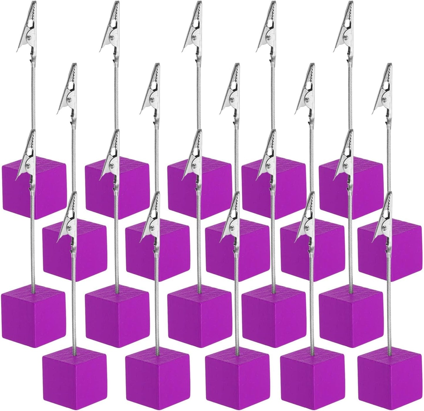 PATIKIL Place Card Holder, 20Pcs Memo Clip Holder Stand with Alligator Clasp Table Number Holders Wooden Base for Pictures Note Card Paper, Rose Red