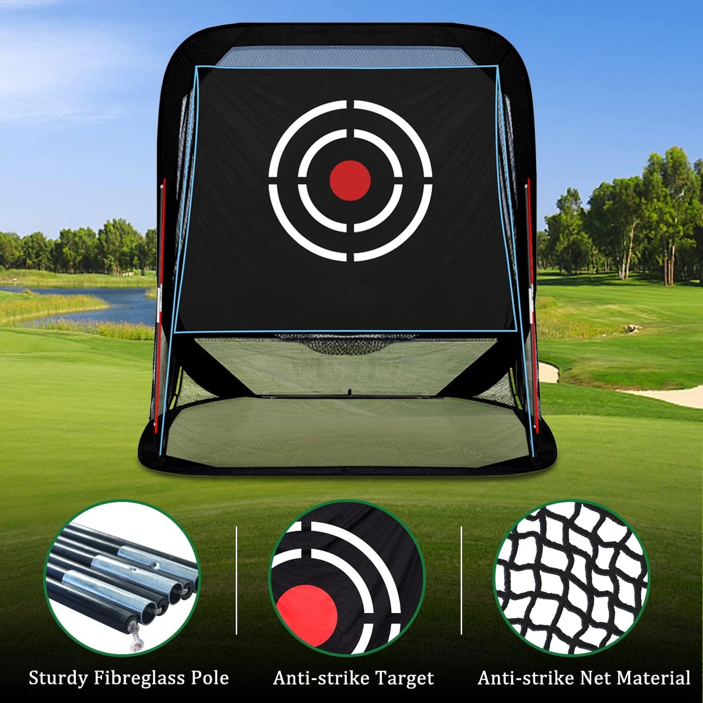 Pop Up Golf Net - 8x7x7ft Heavy Duty Portable Driving Hitting Practice Equipment for Backyard Indoor Outdoor with Target & Carry Bag