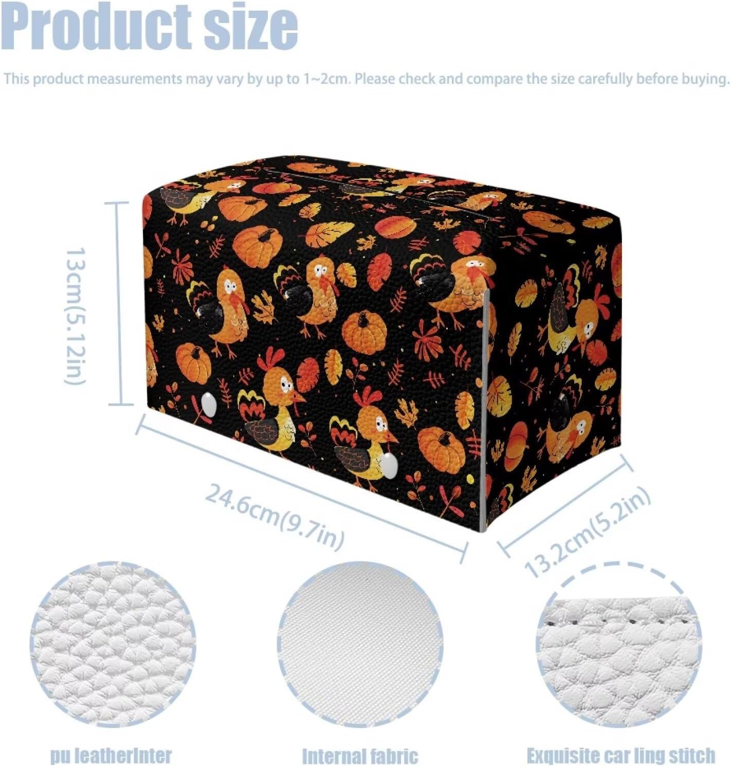 Cute Turkey Tissue Box Cover Rectangular PU Leather Facial Tissue Box Holder for Thanksgiving Day Home Decor Foldable Easy to Storage or Take