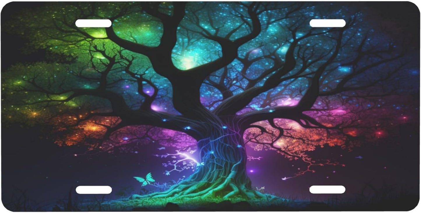 Tree of Life Rainbow Galaxy License Plate Funny Aluminum Front License Plates Decorative Waterproof Rust-Free Metal Car Plate Covers for Women Men Car Tag Accessories fit Truck SUV Rv 12 X 6 in