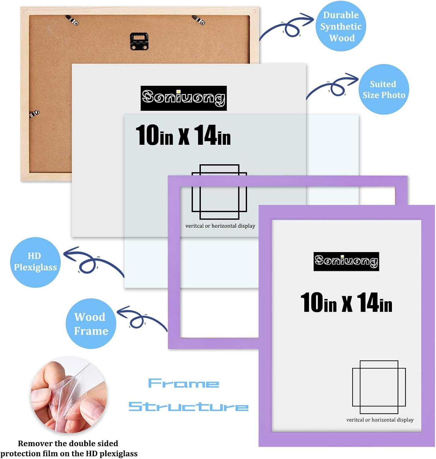 10x14 inch Wood Picture Frames for Wall Hanging,Diamond Painting Frames Rectangle Baby Scan Picture Frame for Family Walls Decoration,Anniversary,Wedding,Christmas,Halloween,Shower,Certificate (Purple)