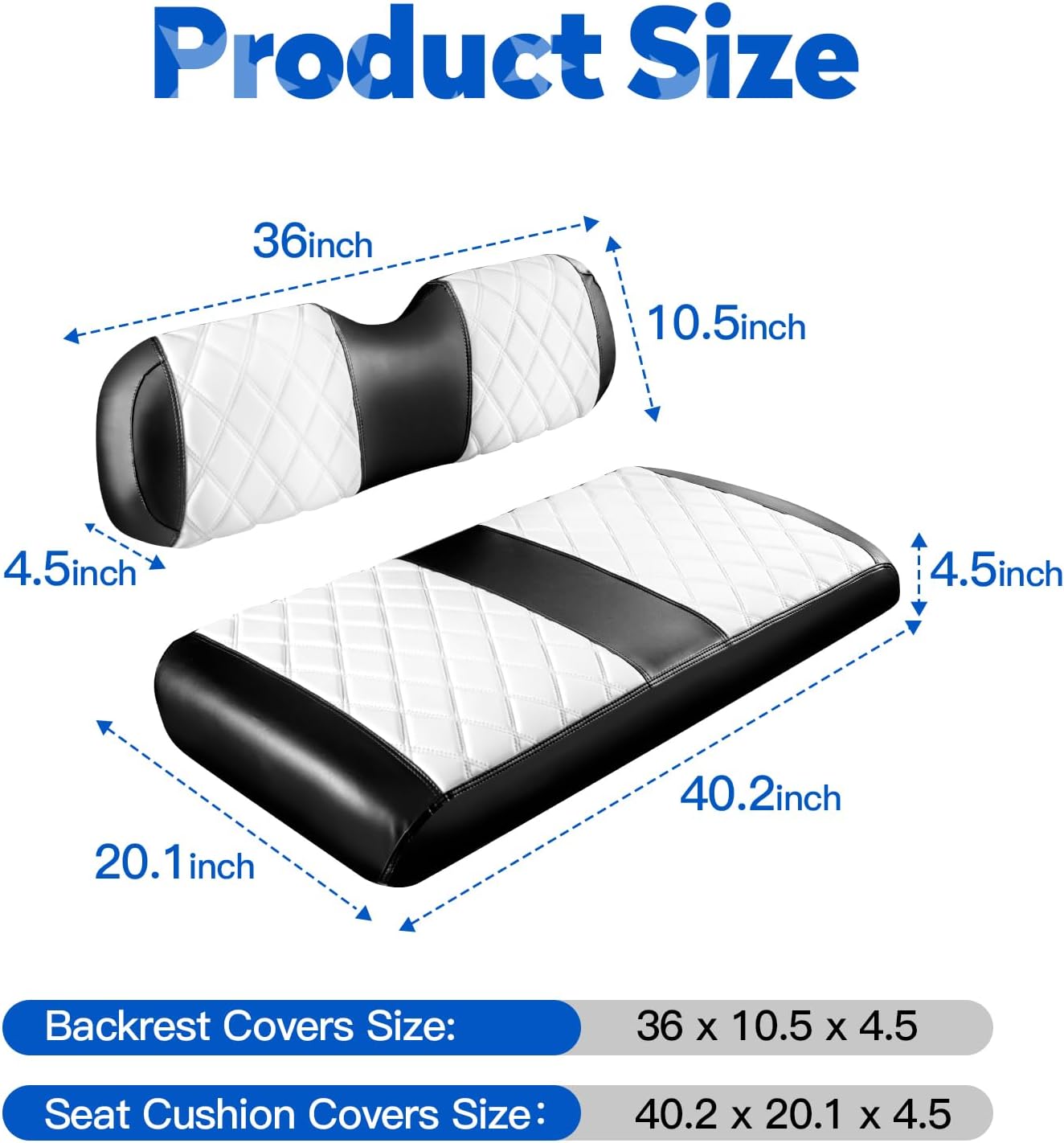 NOKINS Golf Cart Diamond Seat Covers Kit, Fit for EZGO TXT 1994-2013/EZGO RXV OEM Standard Front Seat Cushion, Golf Cart Vinyl Seat Cover, No Nails Required (White and Black)