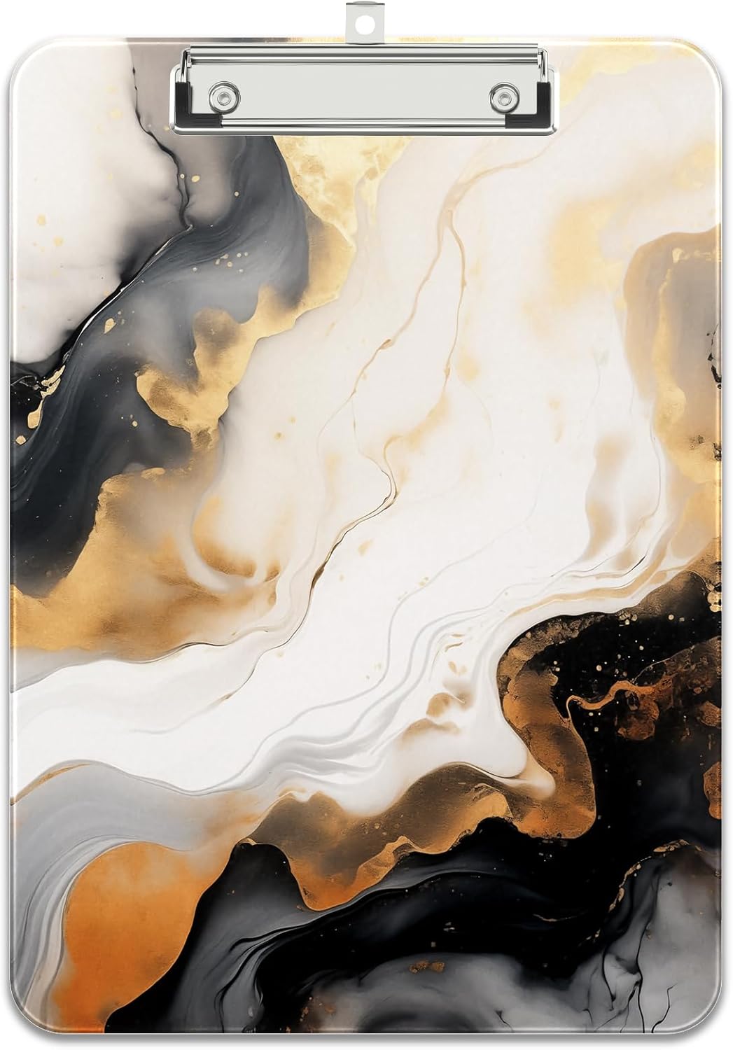 Rimilak Plastic Clipboards with Metal Clip, A4 Letter Size 9 x 12.5 in, Office Decorative for Students Women Men and Kids, Cute Custom Pattern, White Gold Marble