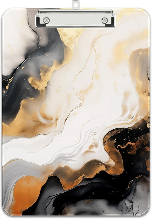 Rimilak Plastic Clipboards with Metal Clip, A4 Letter Size 9 x 12.5 in, Office Decorative for Students Women Men and Kids, Cute Custom Pattern, White Gold Marble