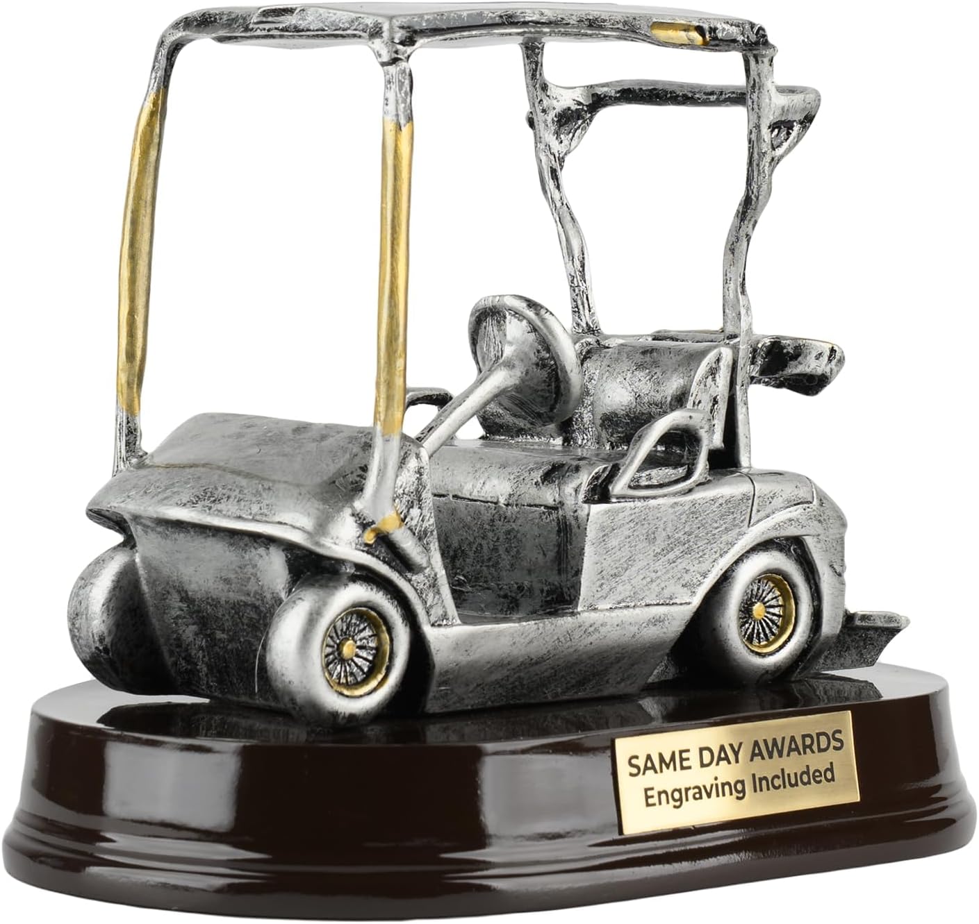 Premium Golf Cart Trophy Award – Custom Engraved Resin Golf Award on Rosewood Base – Fun Golf Recognition Gift for Tournaments Leagues Clubs and Charity Events