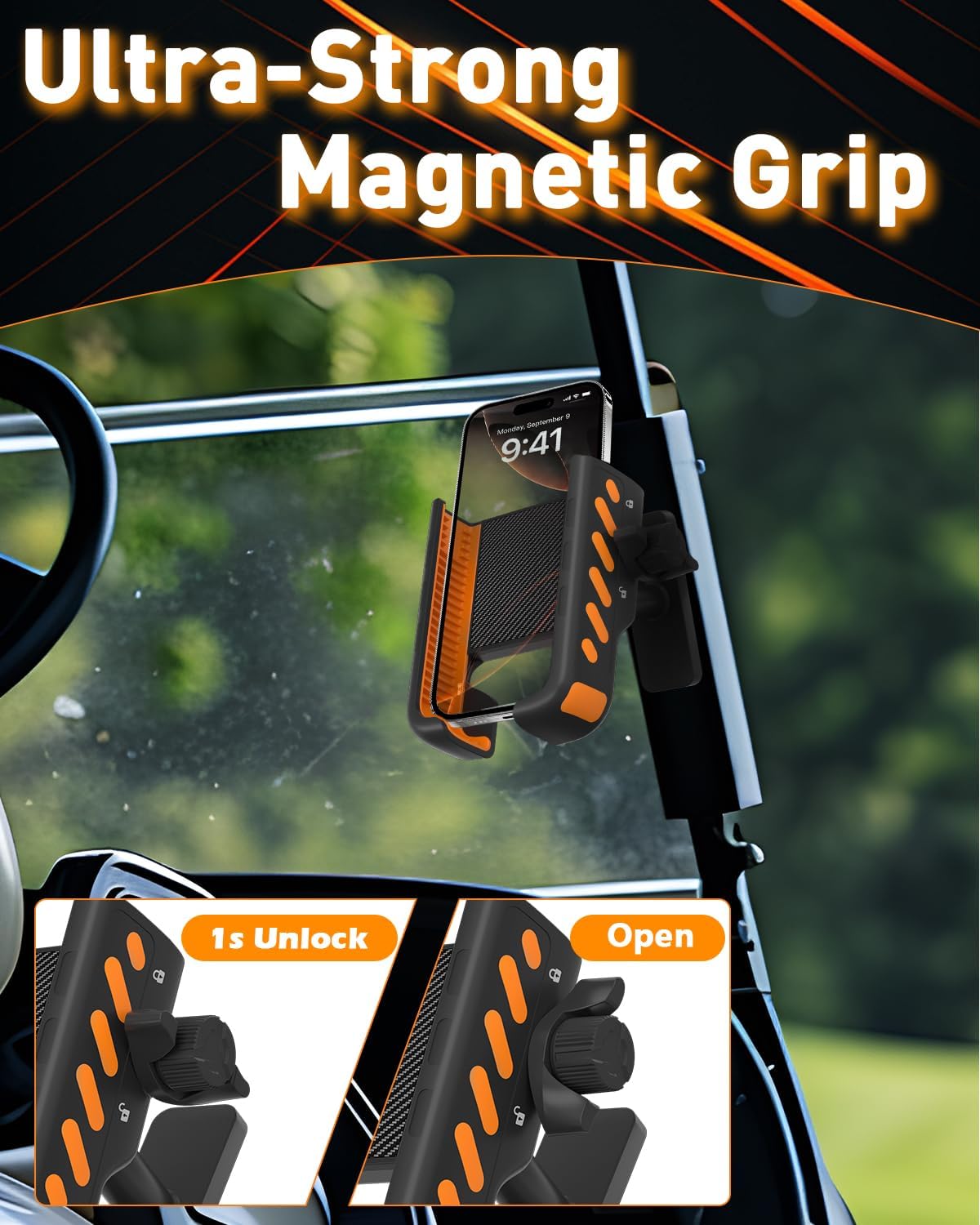 Golf Cart Phone Holder, Magnetic Phone Holder for Golf Cart, with Super Strong N52 Magnets, Fits EZGO/Yamaha/Club Car/Icon Golf Cart, Golf Accessories for Men & Women - Golf Cart, Gym (1 Pack)