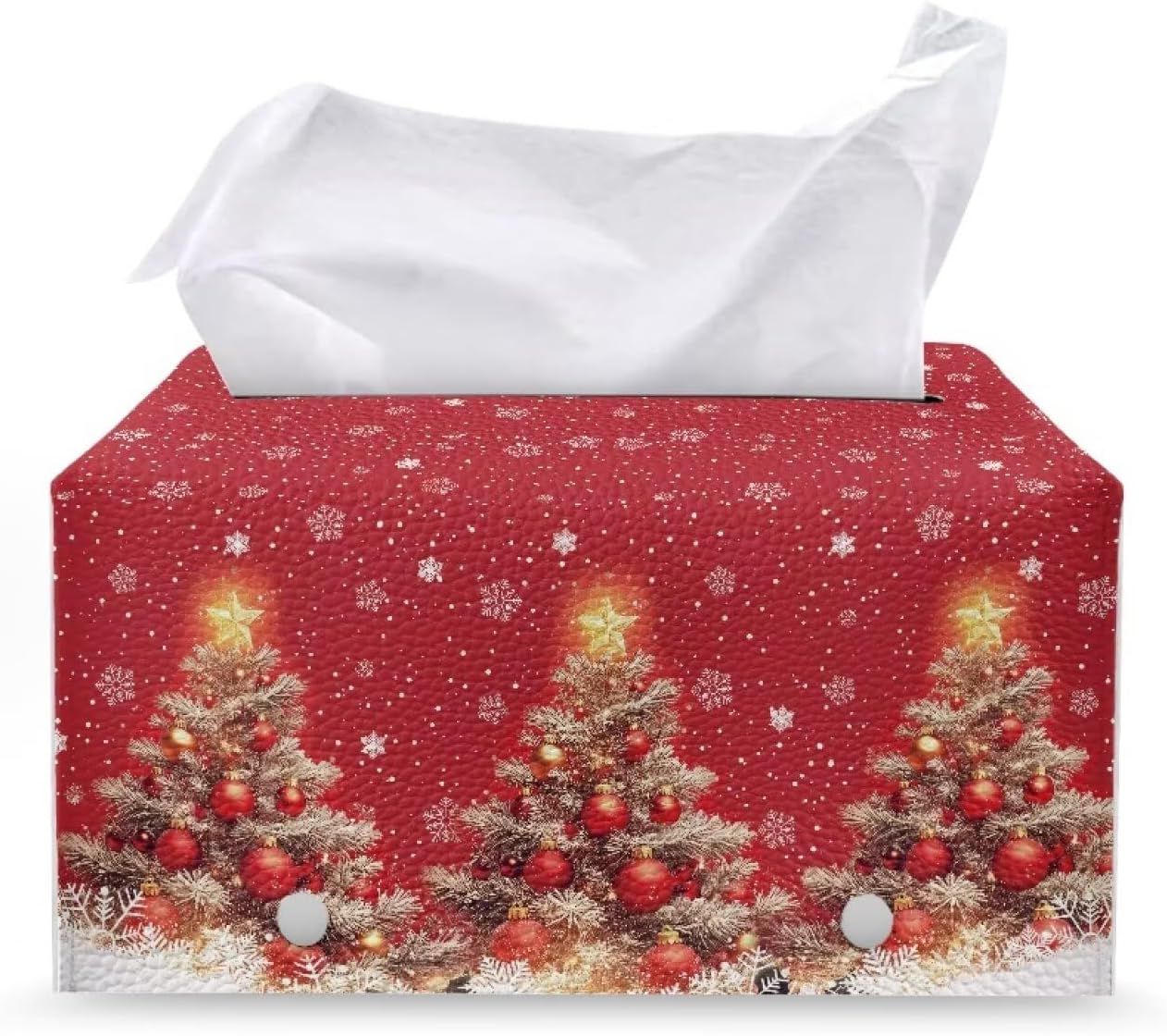 Christmas Tree Tissue Box Cover Rectangle Leather Tissue Box Holiday Home Decor Tissue Holder for Home Office Bathroom Desk Red