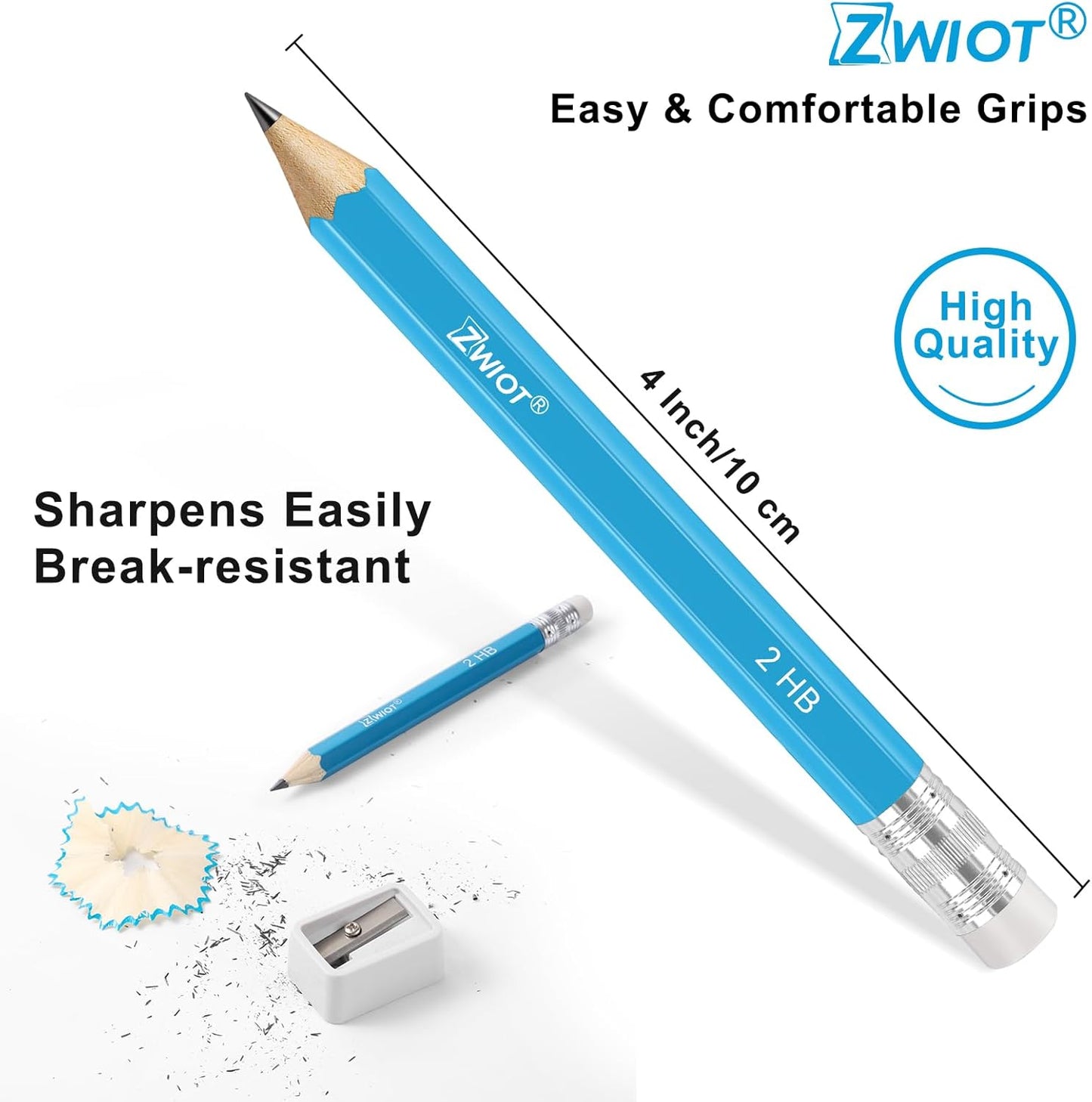 ZWlOT Golf Pencils with Eraser, #2 HB Half,4" Mini,Pre-Sharpened,120/200/320 Count Pencils Wood Cased Short for Classroom, Office, School, Wedding and Party Game (Blue,Mini, 120)