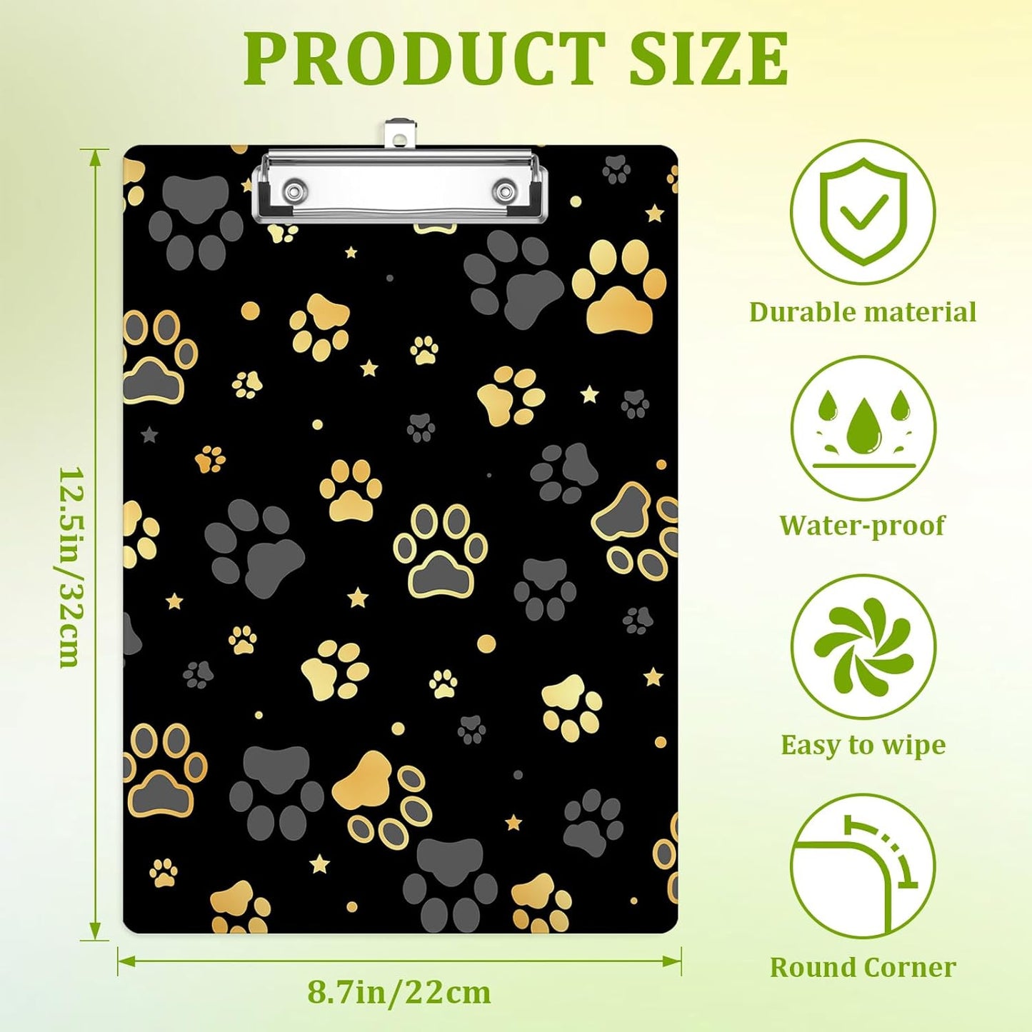 Dog Paw Clipboard,Decorative Acrylic Clipboard with Low Profile Metal Clip for Office,School,Teachers,Students Standard Letter Size 9x12.5