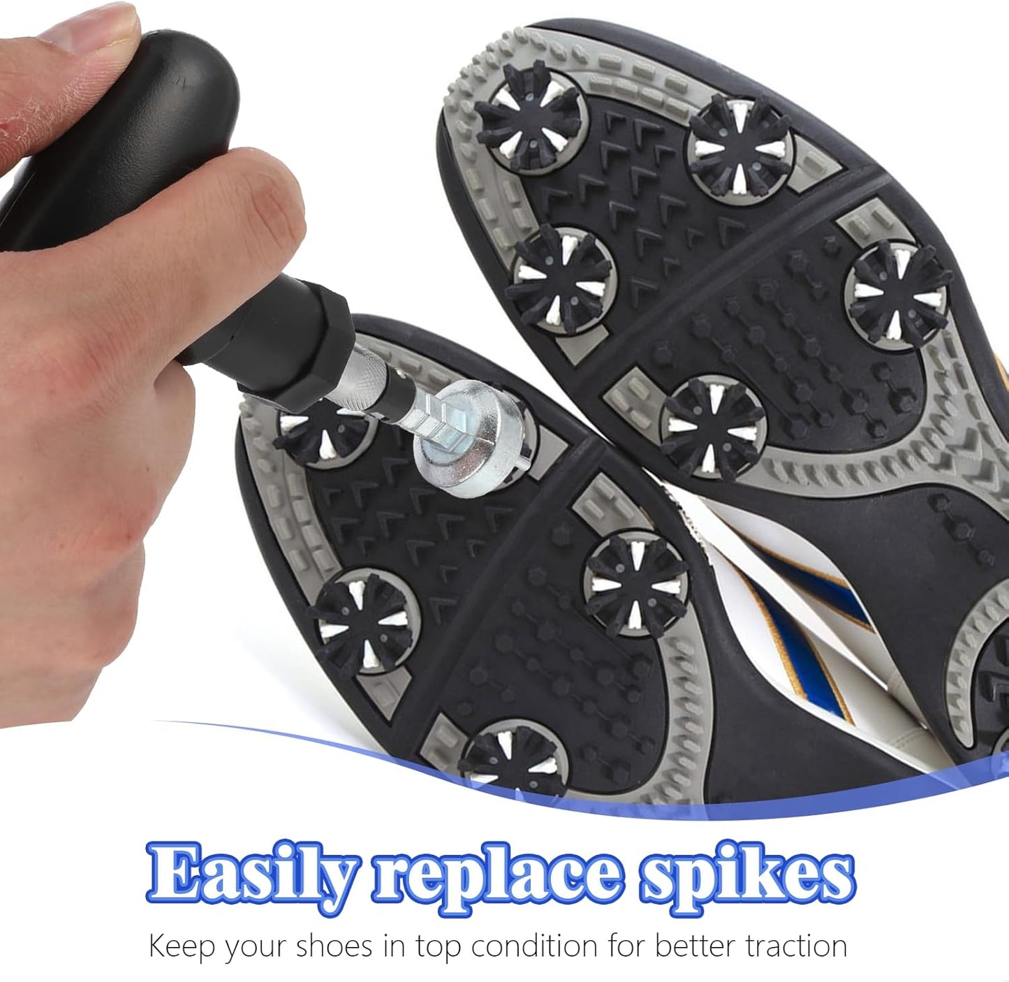 Golf Spike Removal Tool, Golf Spike Wrench Universal Golfs Shoe Spikes Replacements Tool Durable Stainless Steel Cleats Plastic Handle Ripper Replacement Aid