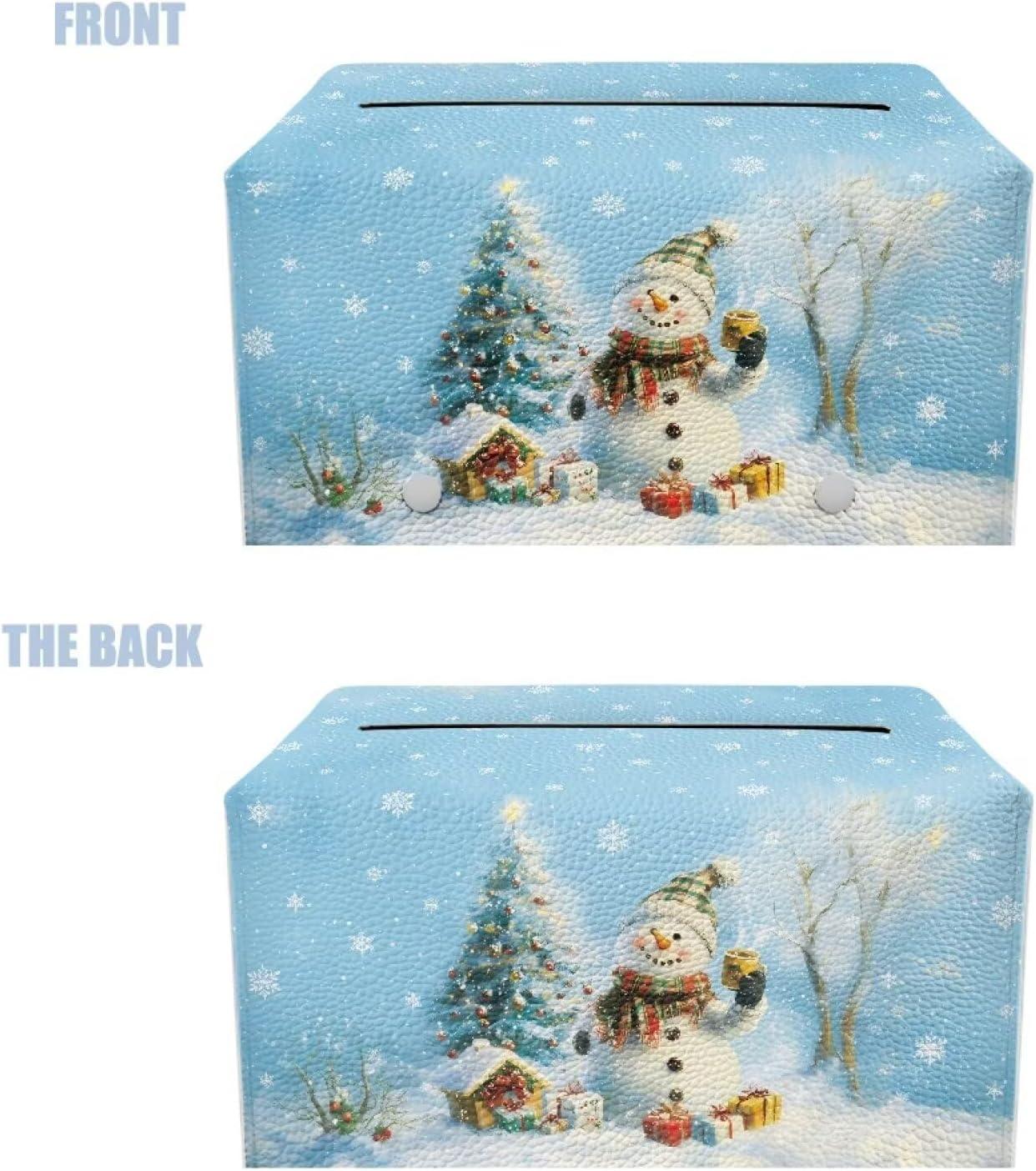 Cute Snowman Tissue Box Cover Christmas Tissue Box Leather Tissue Box Cover Rectangle 9x5x5 Modern Home Decor for Home Car Hotel Office Bathroom