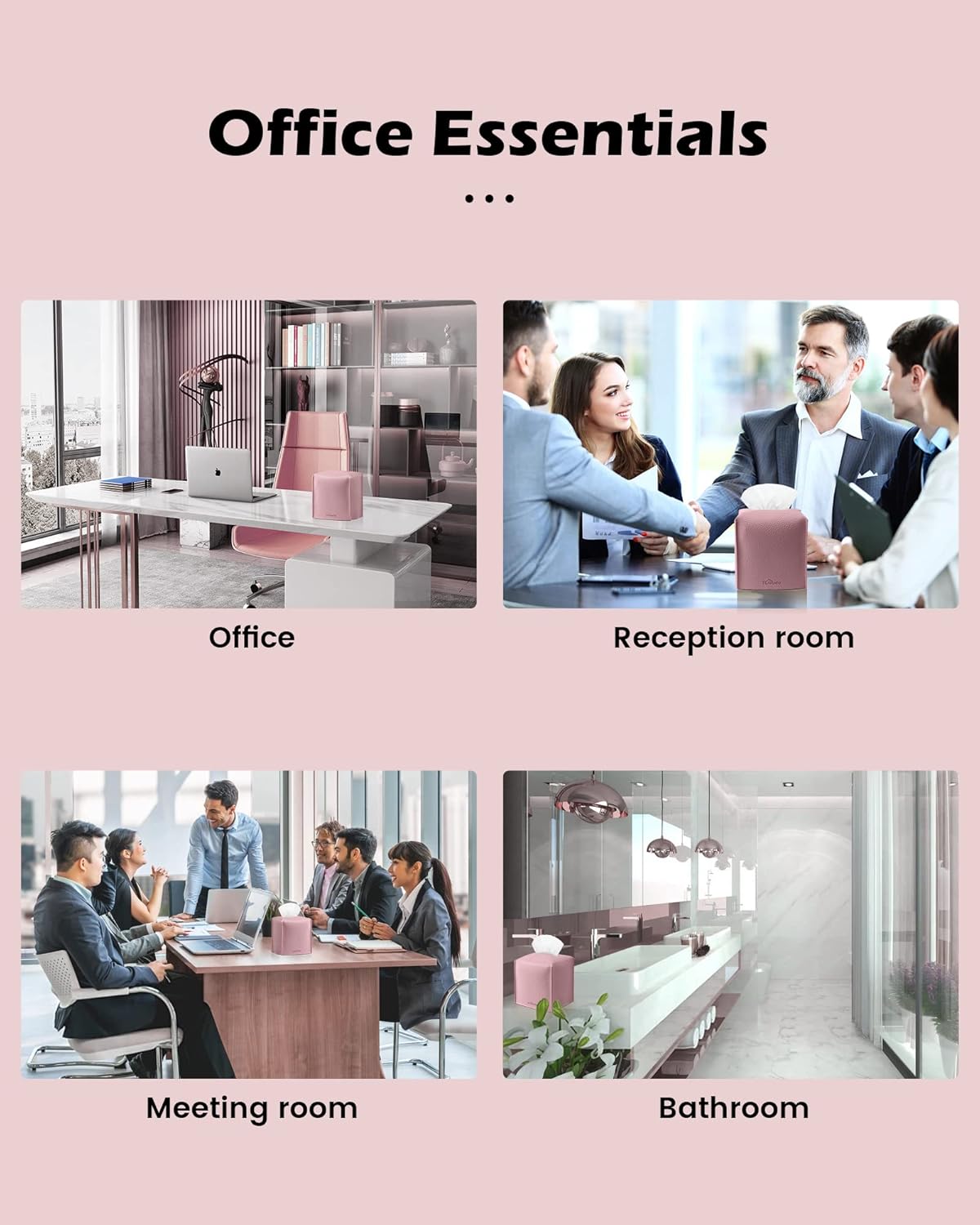 Tissue Box Cover for PU Leather, Modern Simple Solid Color Holder Square Tissue Bag, Ideal for Bathrooms,Office,Car,Nightstand,Outdoor Tent,Dining Table,5"X5"X5", Single Pink