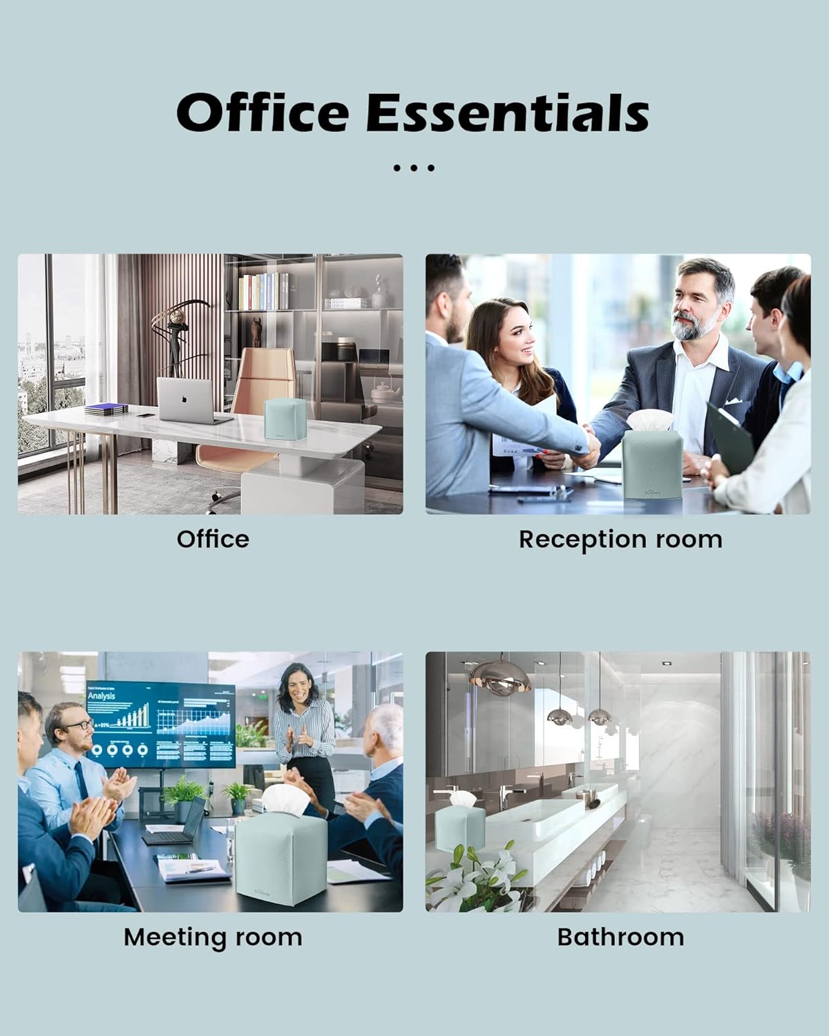 Tissue Box Cover for PU Leather, Modern Simple Solid Color Holder Square Tissue Bag, Ideal for Bathrooms,Office,Car,Outdoor Tent,Dining Table,5"X5"X5", Single Sky Blue