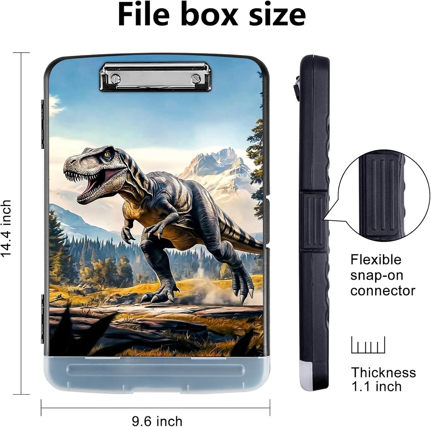 Clipboard with Storage - Large Capacity,Nursing Clipboard with Pen Holder,Heavy Duty,Plastic Side-Opening Folder for Teacher,Nurse - Roaring Dinosaur
