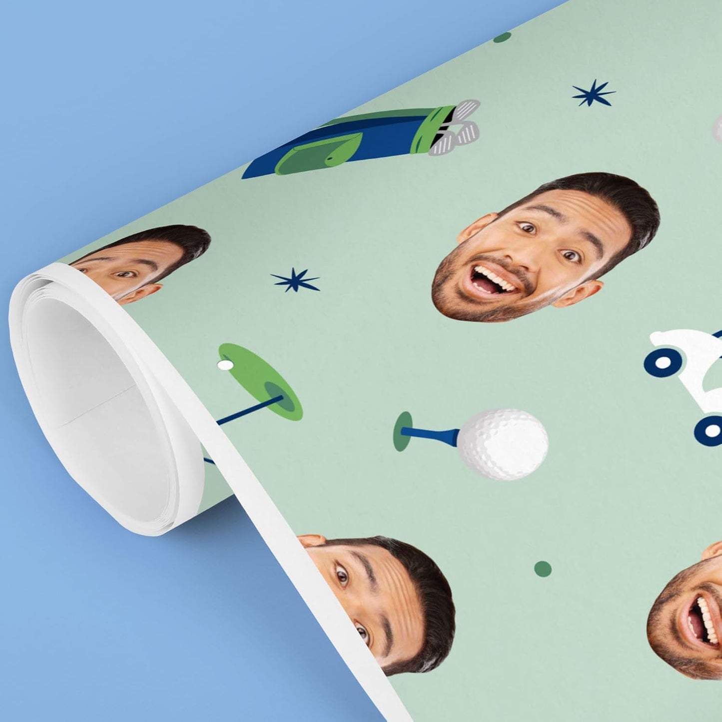Big Dot of Happiness Custom Photo Golf Wrapping Paper Roll, Sports-Themed Retirement or Birthday Party Decor, Personalized Fun Face Golf Gift Wrap, 24 in x 7 feet, 2 Rolls