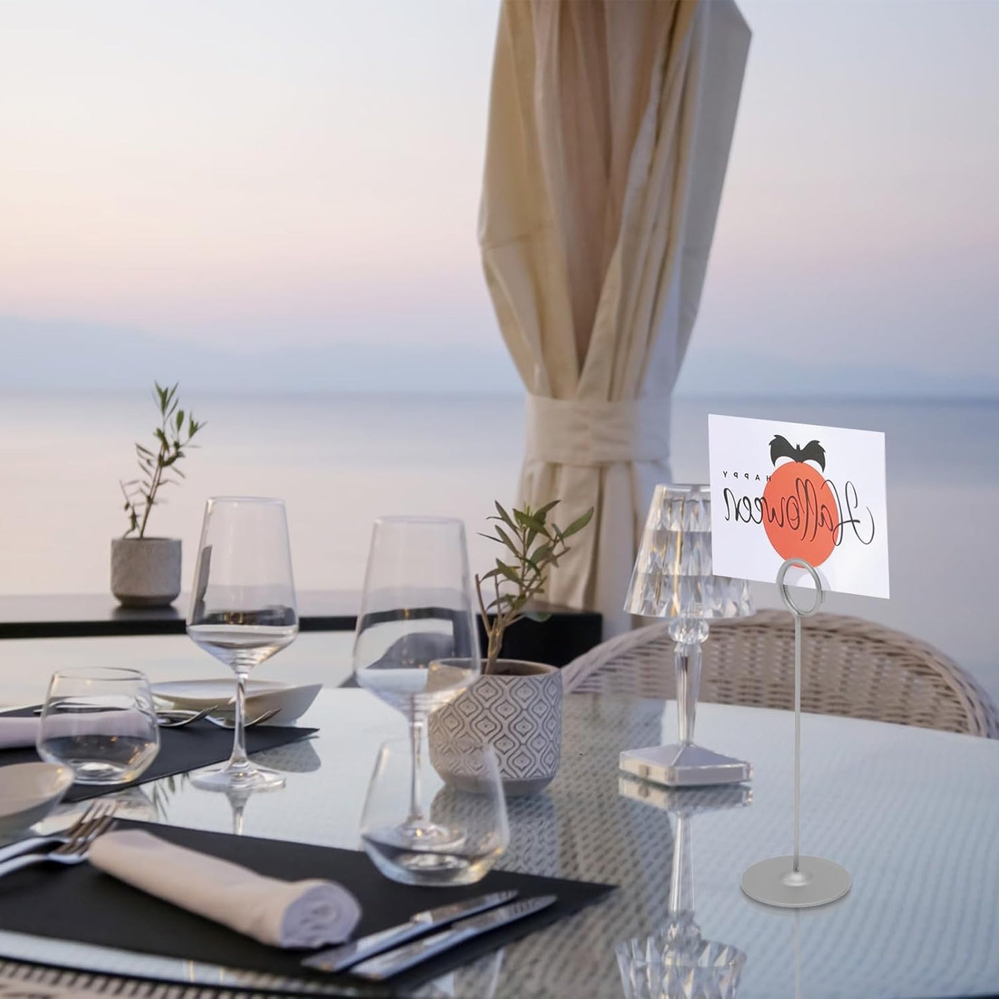 Urban Deco 16 Pieces Table Card Holder 8 inches Table Number Holders Place Steel Card Holders for Photos, Food Signs, Memo Notes, Weddings, Restaurants, Birthdays（Matte Silver）