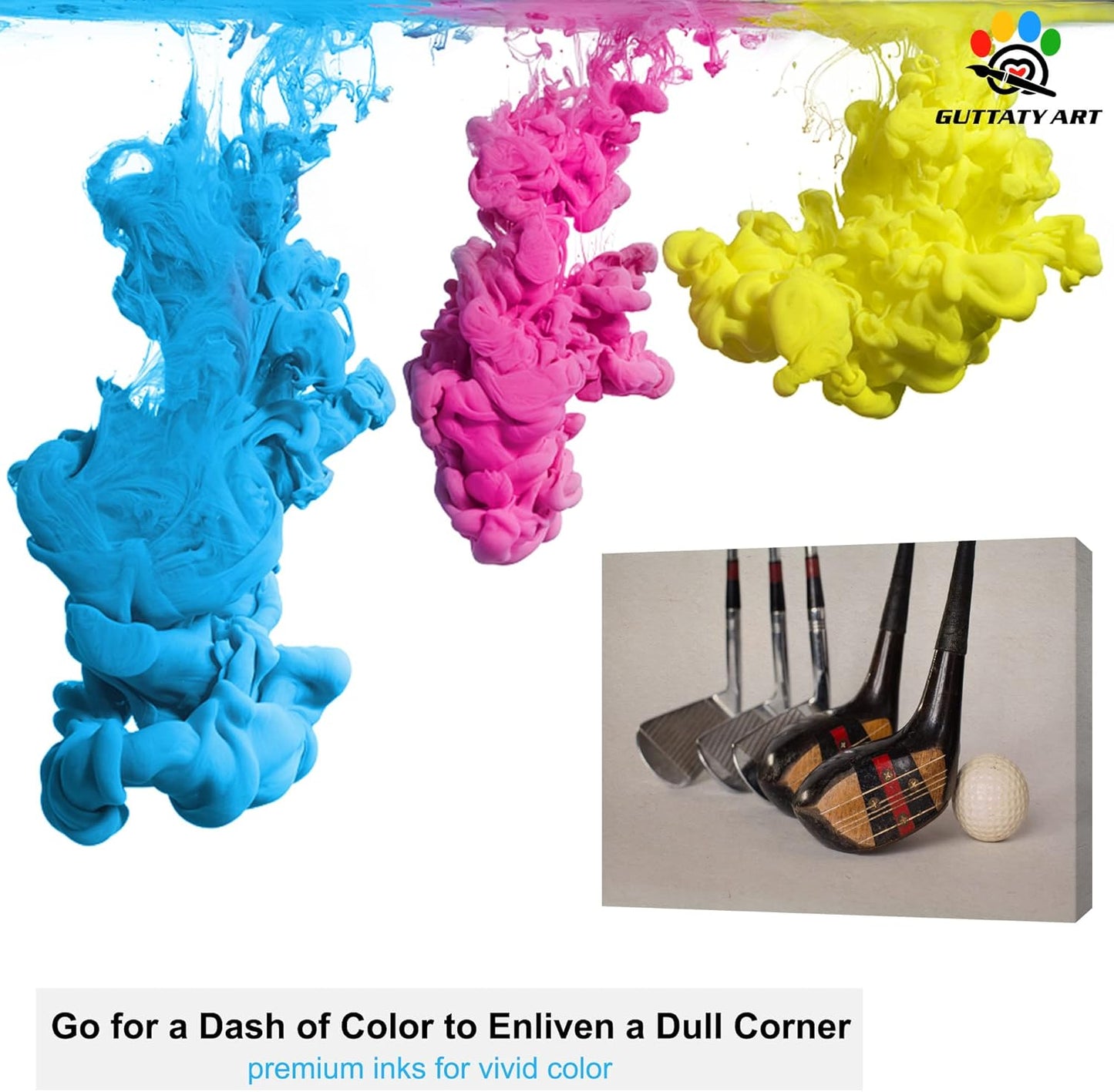 Golf Canvas Wall Art, Modern Golf Clubs Picture for Living Room Wall Decor, Men's Sports Golf Balls Poster Prints for Home Decor, Framed Artwork for Office Bathroom Decor Ready to Hang 32x48 Inches