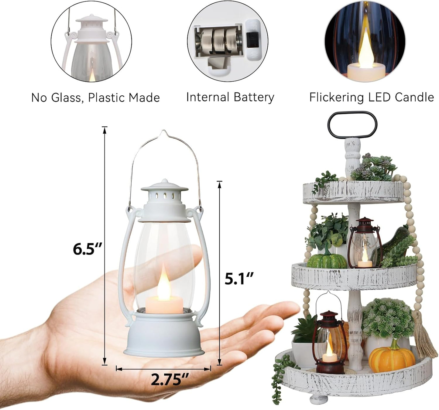 12Pcs Mini White Lanterns for Western Halloween Christmas – 6Inch Candle Lanterns with Flickering LED, Wedding Centerpiece Table Decorations, Camping Decor & Hanging Ornaments for Rustic Party